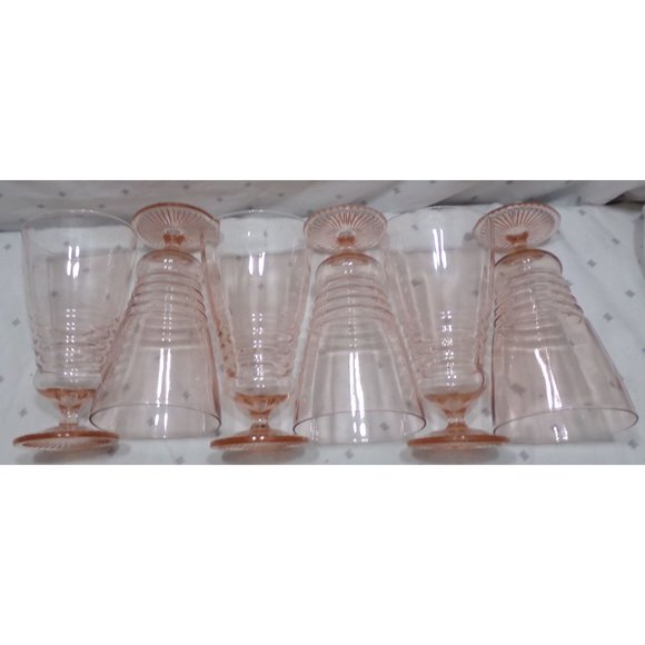 Set of 6 Pink Depression Glass Water/Tea Drinkware Glasses 7" Beehive/Federal?? - Picture 2 of 6
